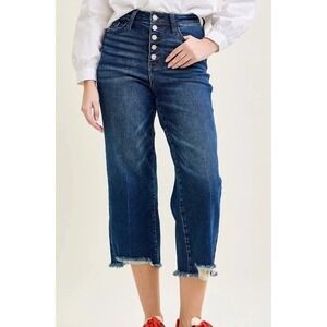 Judy Blue High Rise Button Fly Wide Crop Women's Jeans Size 5/27 #88887 24" Insm